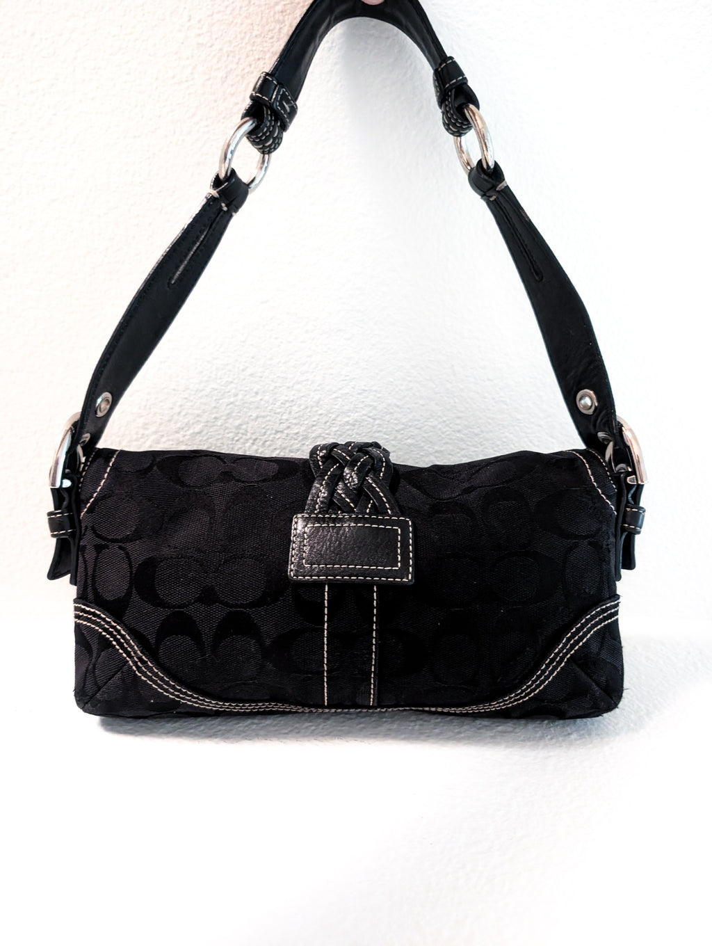 Vintage Coach Soho Mini Signature Demi Flap Bag in Black & Silver