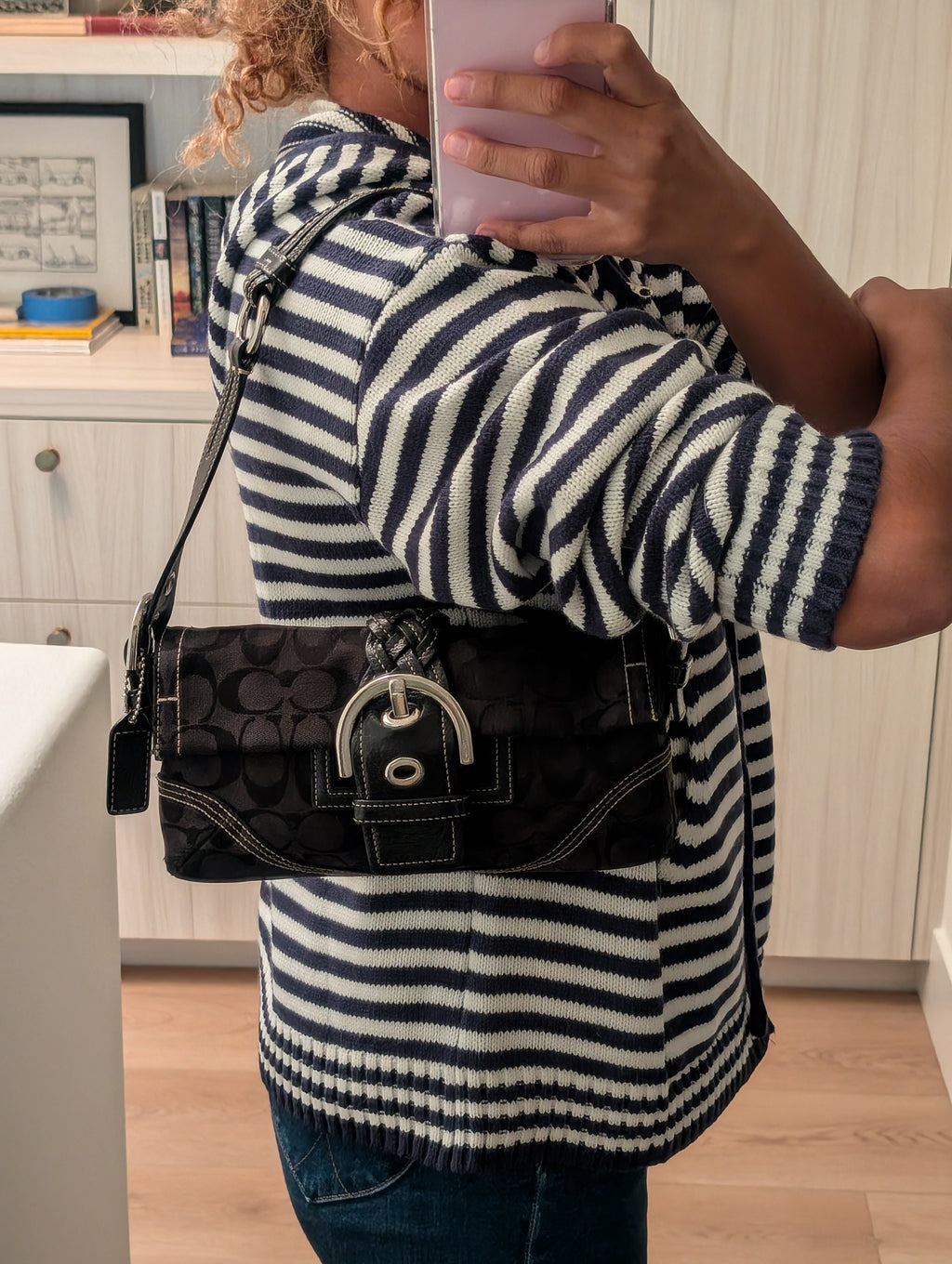 Vintage Coach Soho Mini Signature Demi Flap Bag in Black & Silver