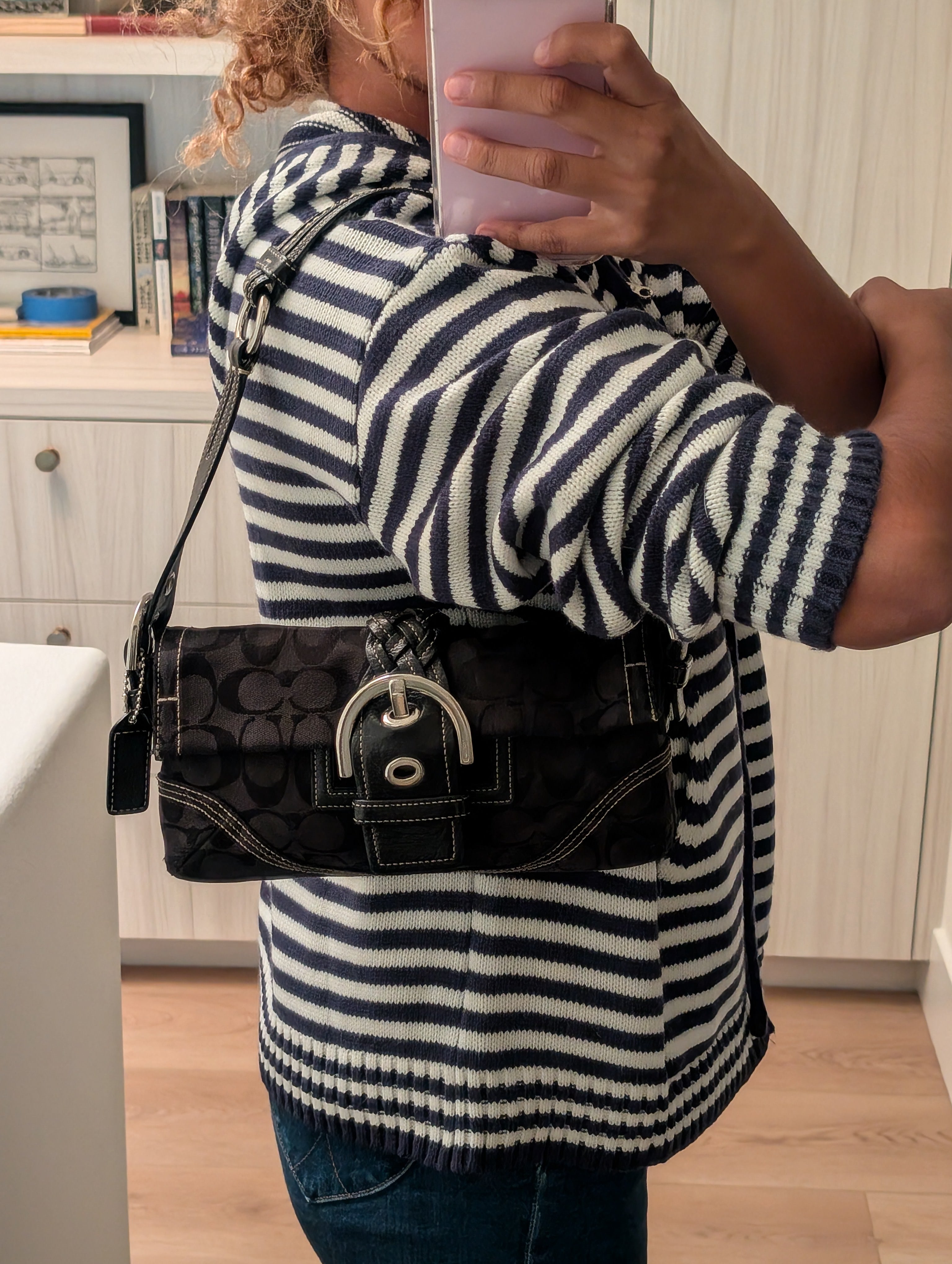 Vintage Coach Soho Mini Signature Demi Flap Bag in Black & Silver
