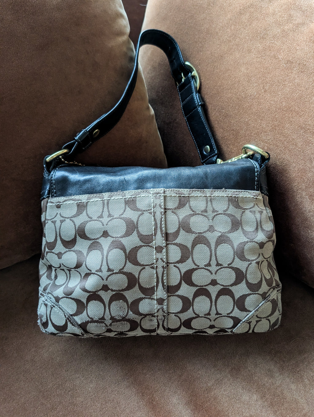 Vintage Coach Bleecker Legacy Signature Soho Shoulder Bag in Brown, Black & Gold
