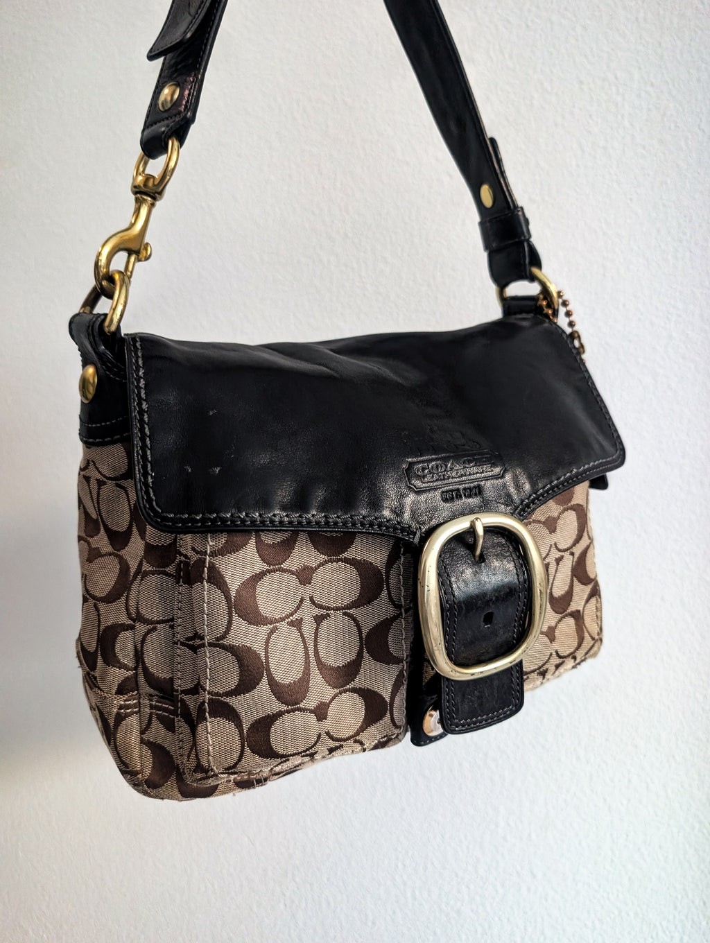 Vintage Coach Bleecker Legacy Signature Soho Shoulder Bag in Brown, Black & Gold