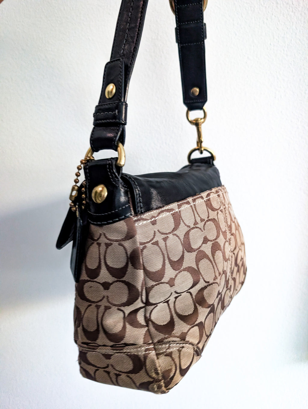 Vintage Coach Bleecker Legacy Signature Soho Shoulder Bag in Brown, Black & Gold