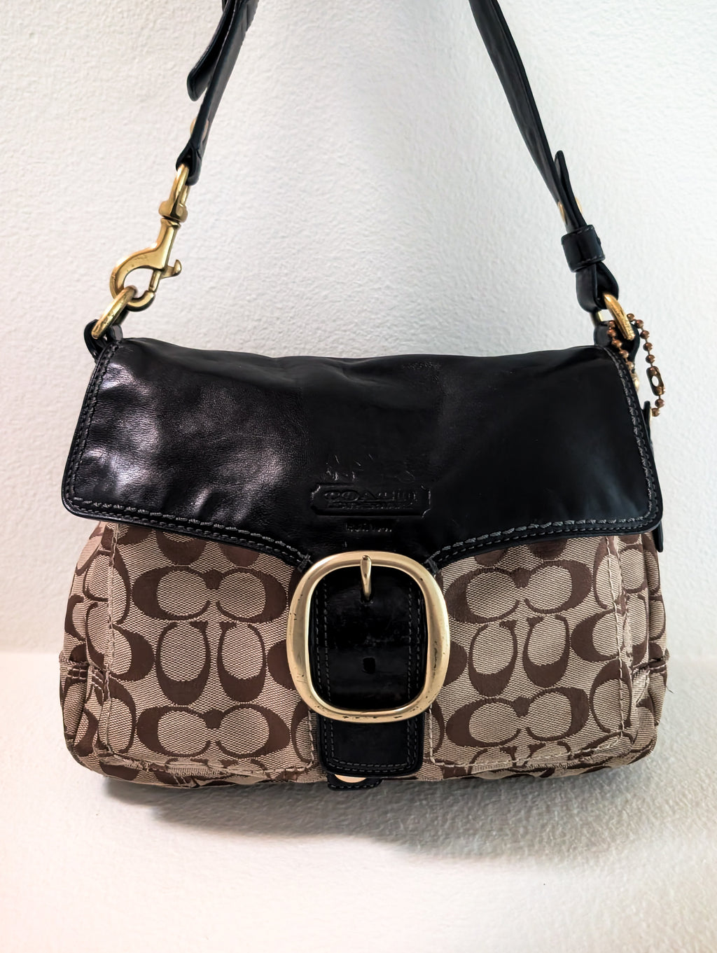 Vintage Coach Bleecker Legacy Signature Soho Shoulder Bag in Brown, Black & Gold