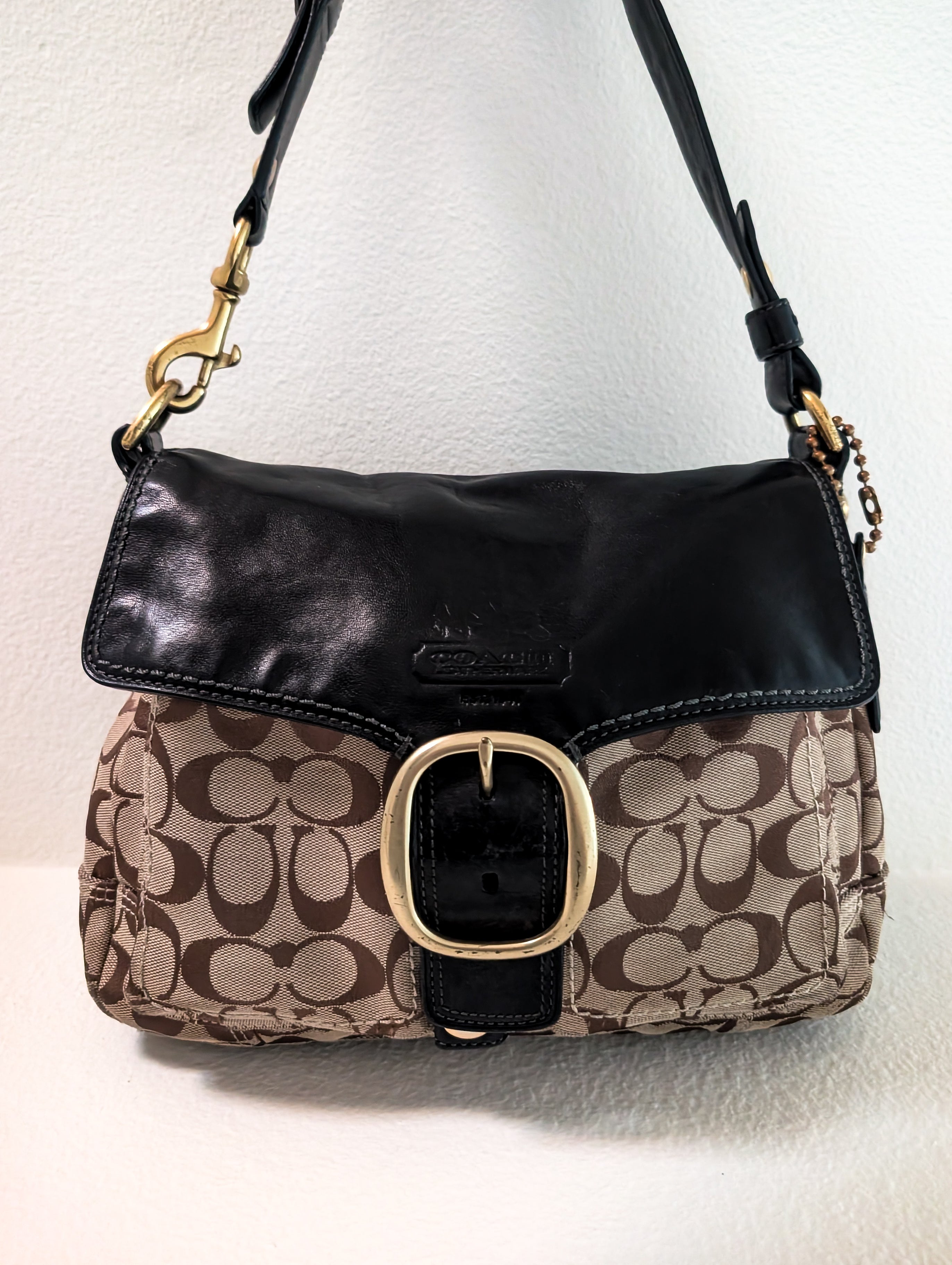 Vintage Coach Bleecker Legacy Signature Soho Shoulder Bag in Brown, Black & Gold