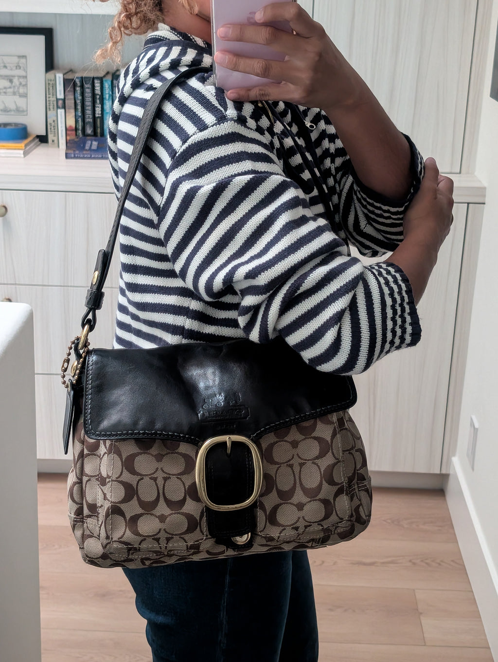 Vintage Coach Bleecker Legacy Signature Soho Shoulder Bag in Brown, Black & Gold