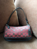 Vintage Coach Signature Demi Mini Pouch Bag in Red & Chocolate Brown