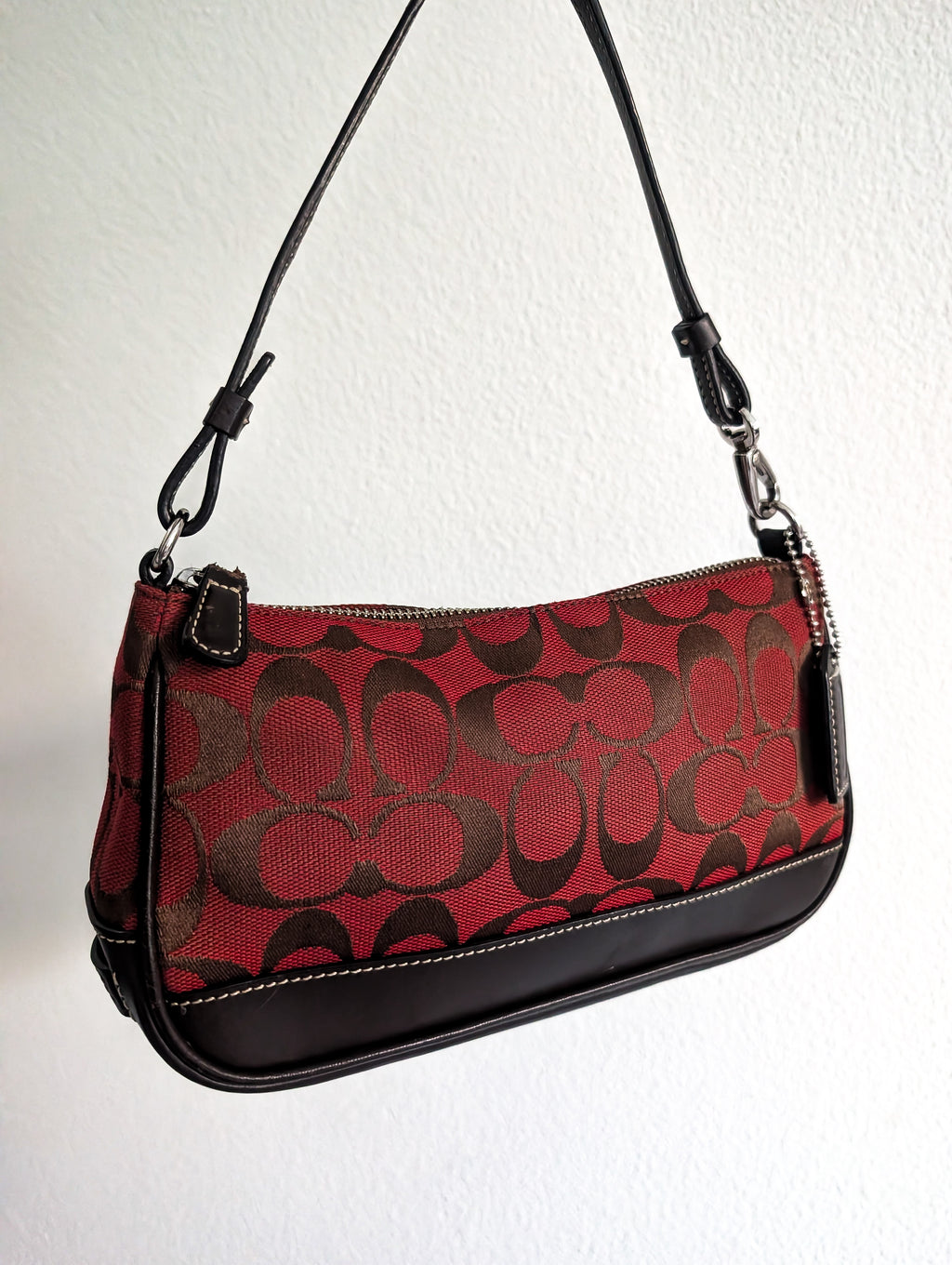 Vintage Coach Signature Demi Mini Pouch Bag in Red & Chocolate Brown
