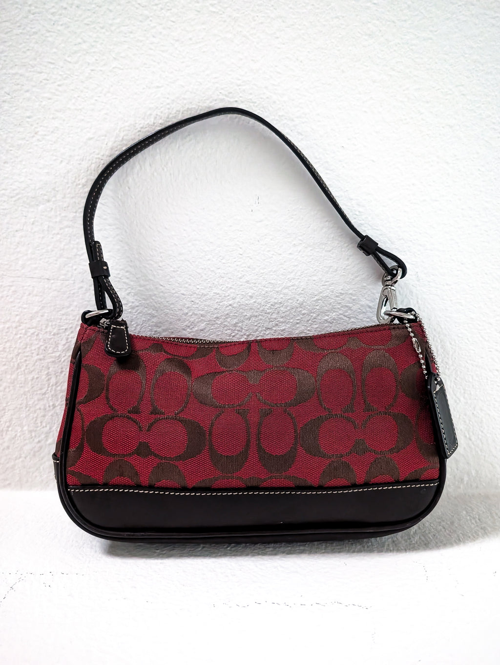 Vintage Coach Signature Demi Mini Pouch Bag in Red & Chocolate Brown