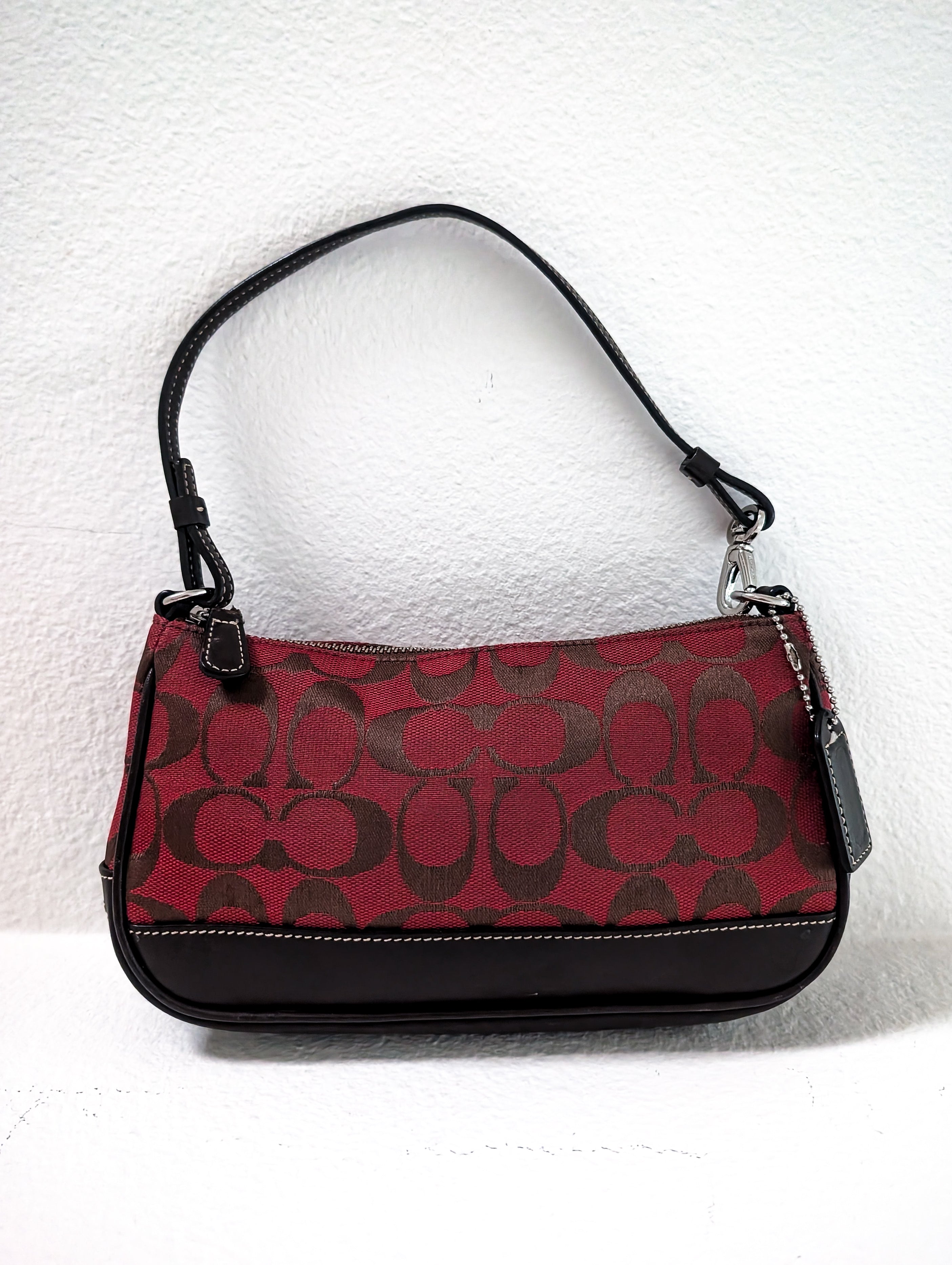 Vintage Coach Signature Demi Mini Pouch Bag in Red & Chocolate Brown