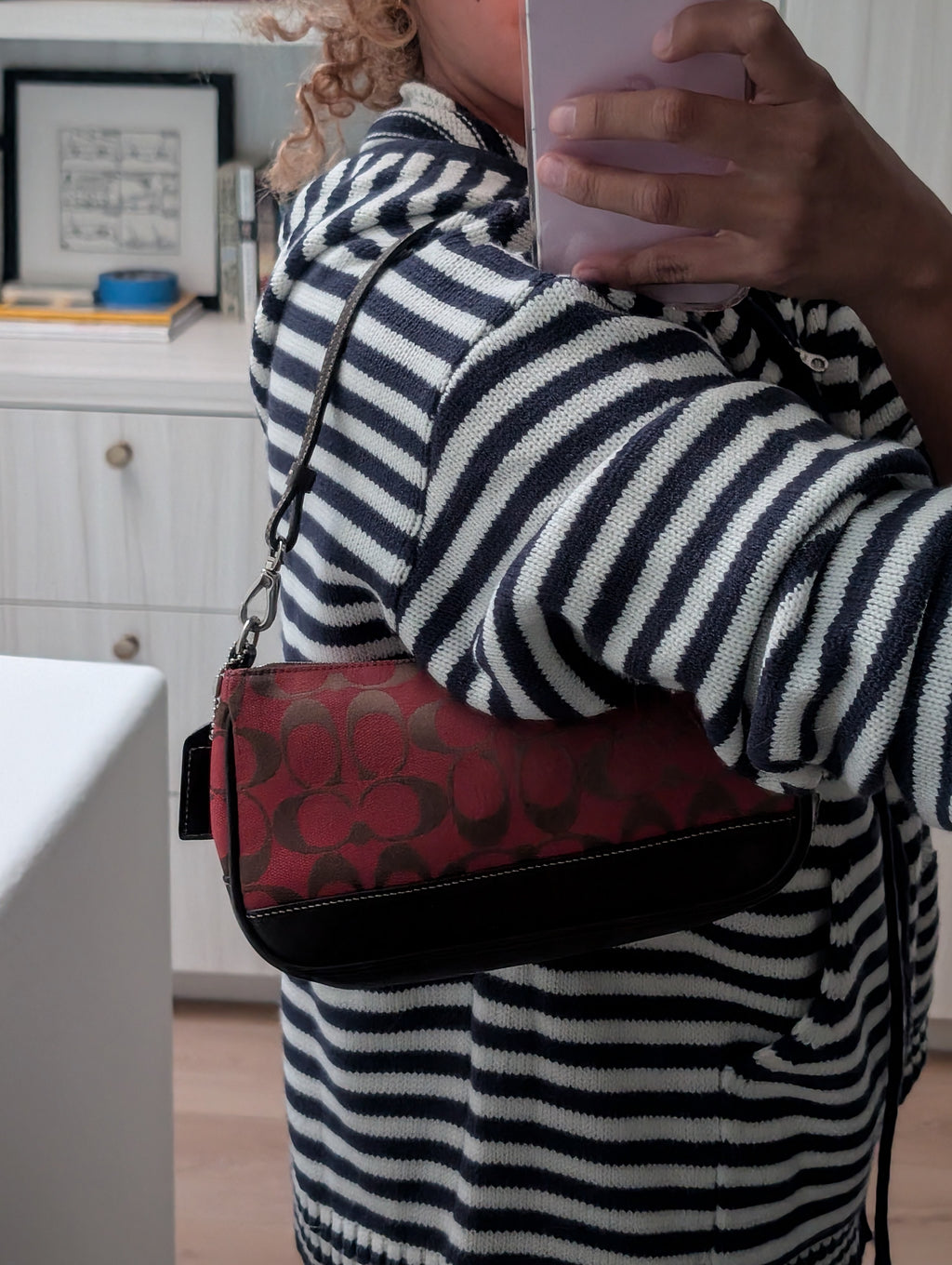 Vintage Coach Signature Demi Mini Pouch Bag in Red & Chocolate Brown