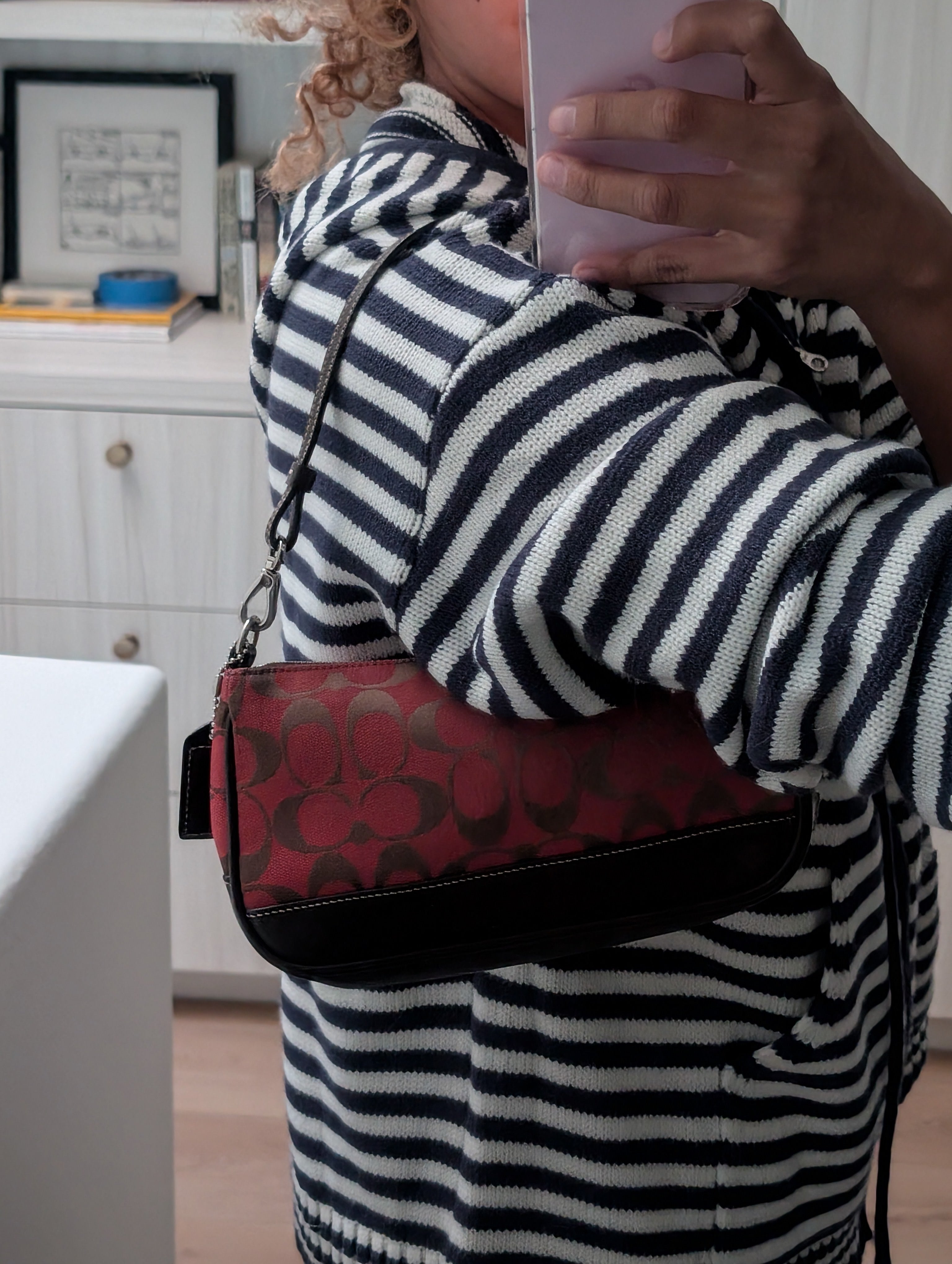 Vintage Coach Signature Demi Mini Pouch Bag in Red & Chocolate Brown