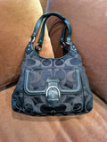 Vintage Coach Signature Sateen Campbell Hobo Bag in Black & Chocolate Brown
