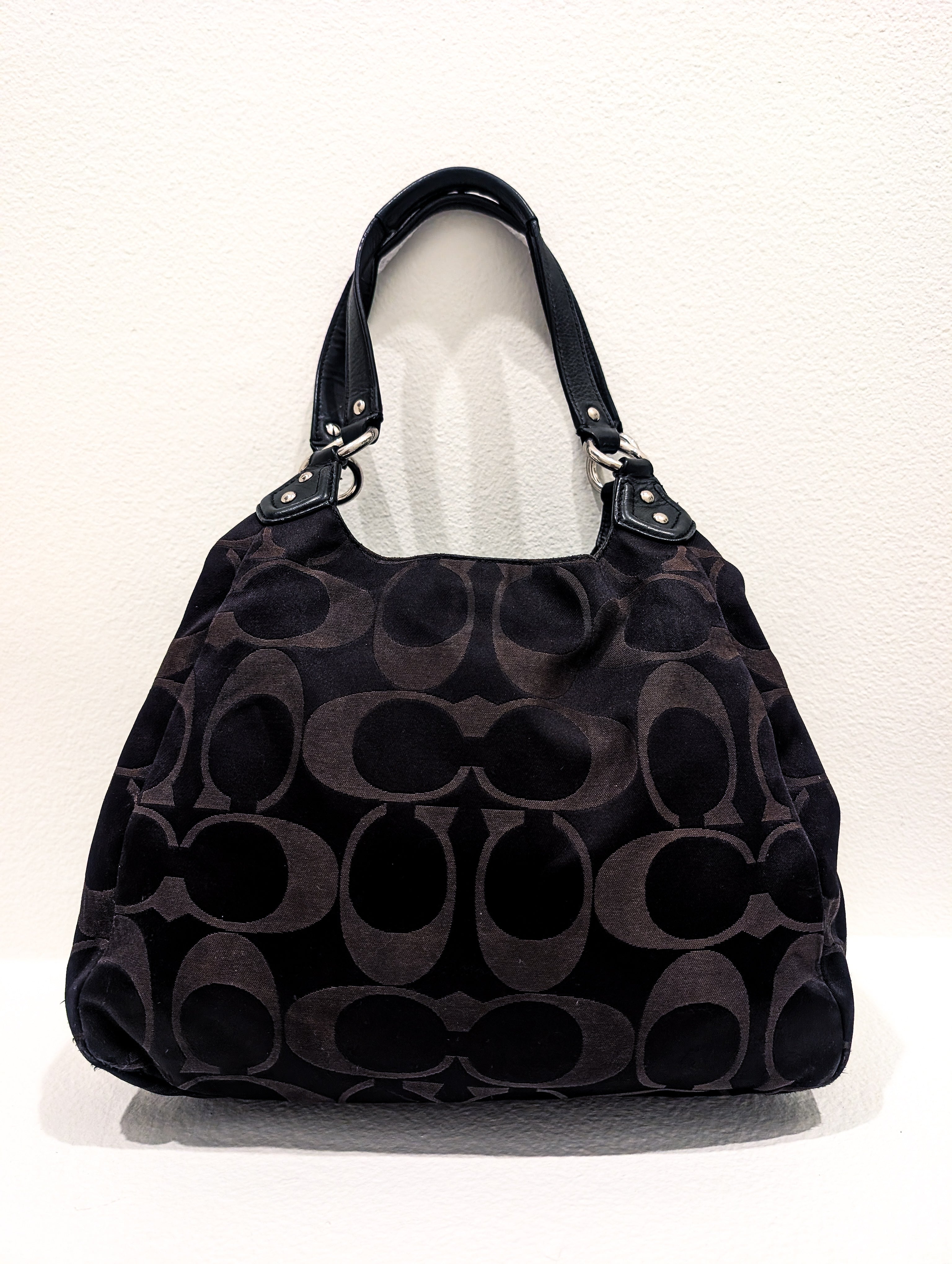Vintage Coach Signature Sateen Campbell Hobo Bag in Black & Chocolate Brown