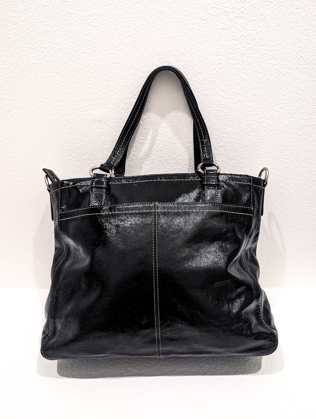 Coach Chelsea Black Patent Leather Large Shoulder Bag in Black & Silver